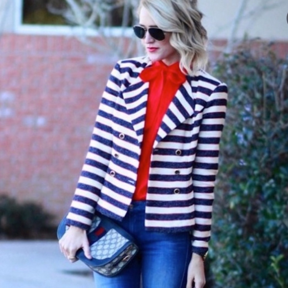 CAbi Love Carol Collection Stripe Double Breasted Blazer Sz 8